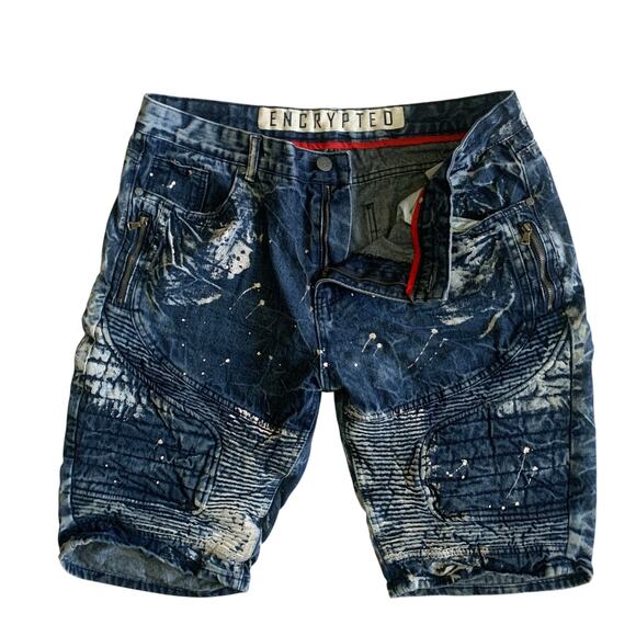 ENCRYPTED Men’s Size 40 Paint Spatter Denim Jean Bermuda Shorts - Picture 4 of 13